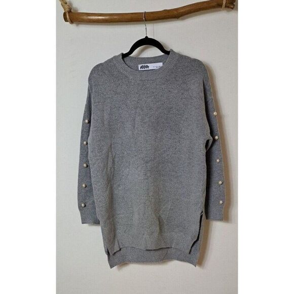 Zara Knits Sweater Grey  Pearls Sleeves Tunic Length Jumper‎ - Picture 9 of 12